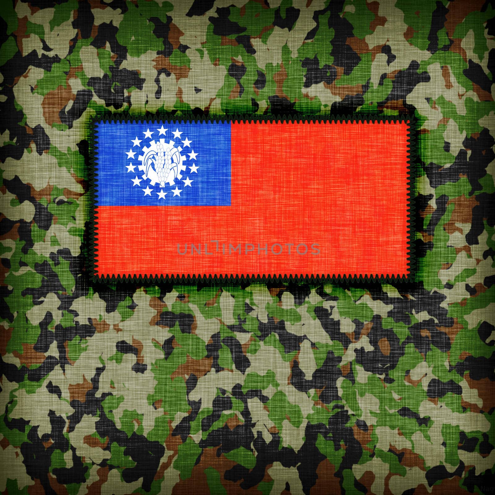 Amy camouflage uniform with flag on it, Myanmar