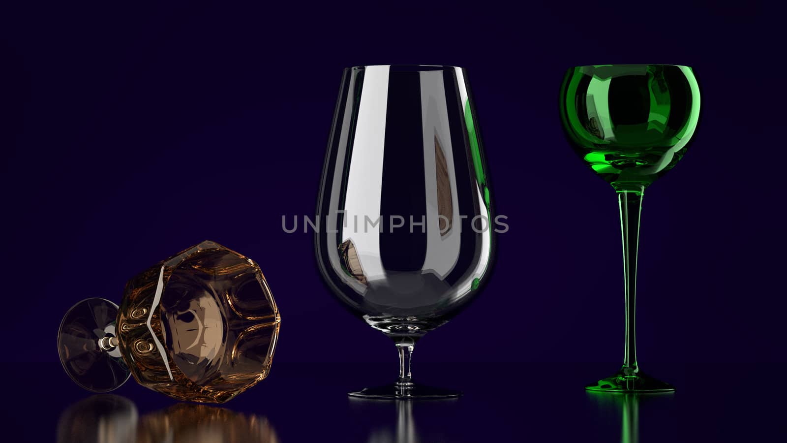 Three Different Glasses with a Dark Background