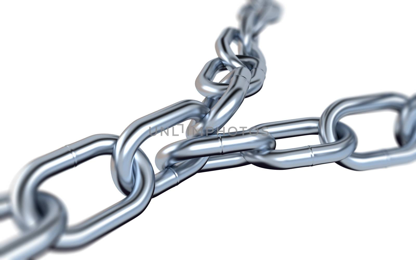 Two Blurred Metallic Chains with a White Background