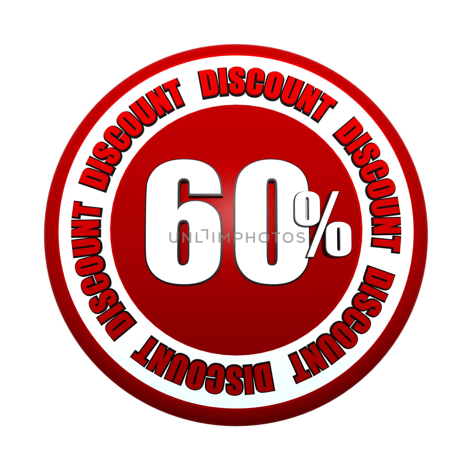 60 percentages discount - 3d red white circle label with text, business concept