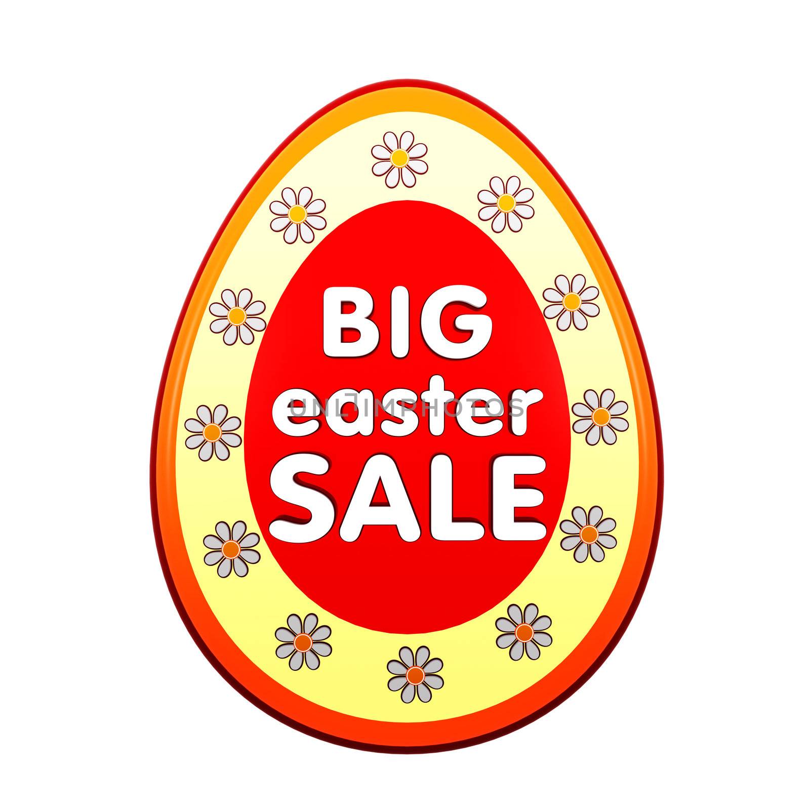 big easter sale in red egg shape label with flowers by marinini