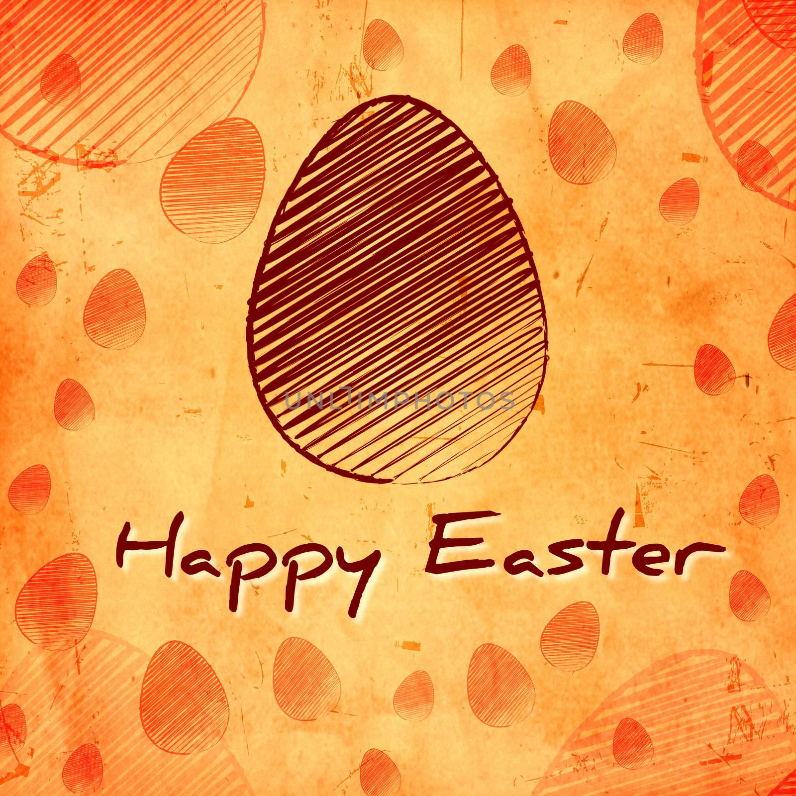 Happy Easter and brown egg over orange old paper background by marinini