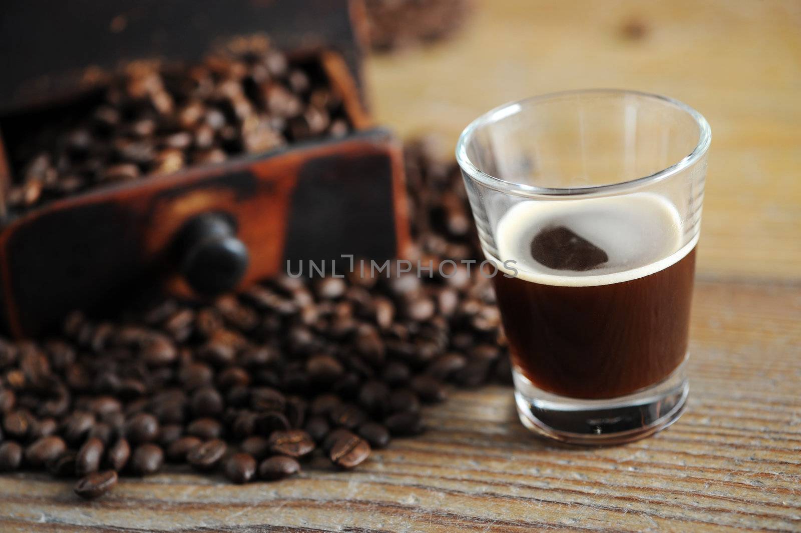 cup of coffee on the wooden table