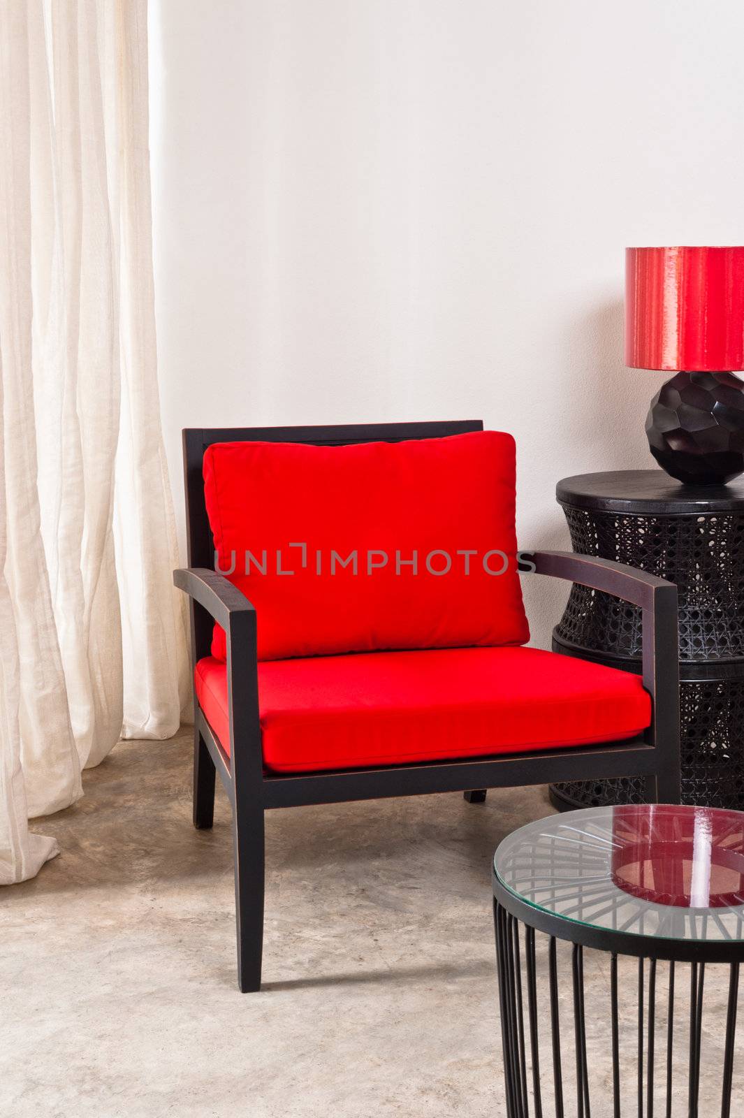 Black red Chair and side table  by 3523Studio