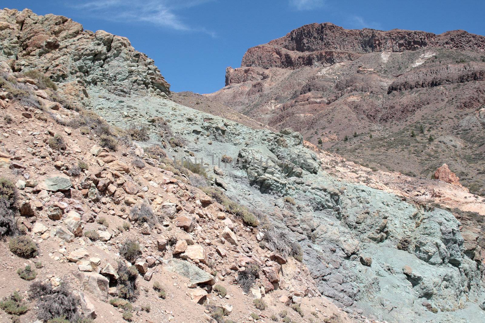 green phosphate deposit in the valley of Mount Teide on Tenerife made ​​in horizontal
