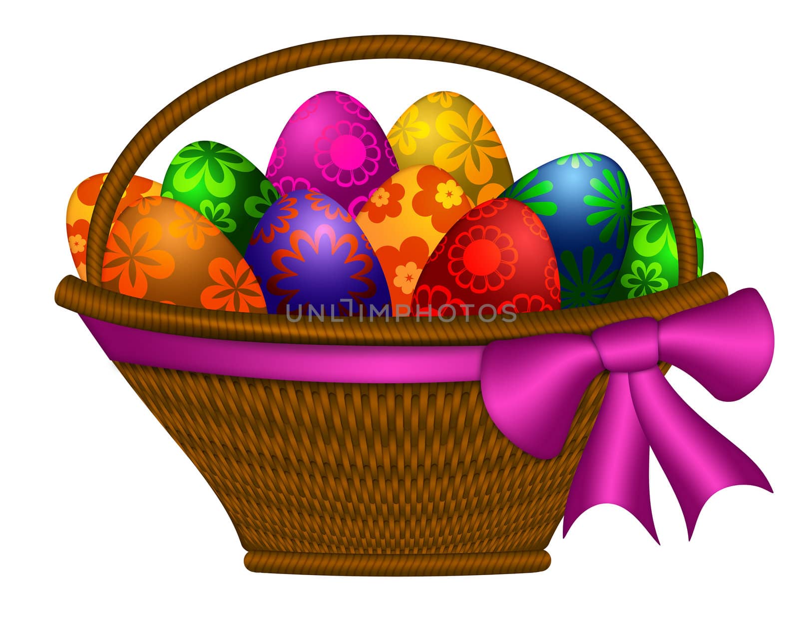 Basket of Easter Day Eggs with Bow Illustration by jpldesigns