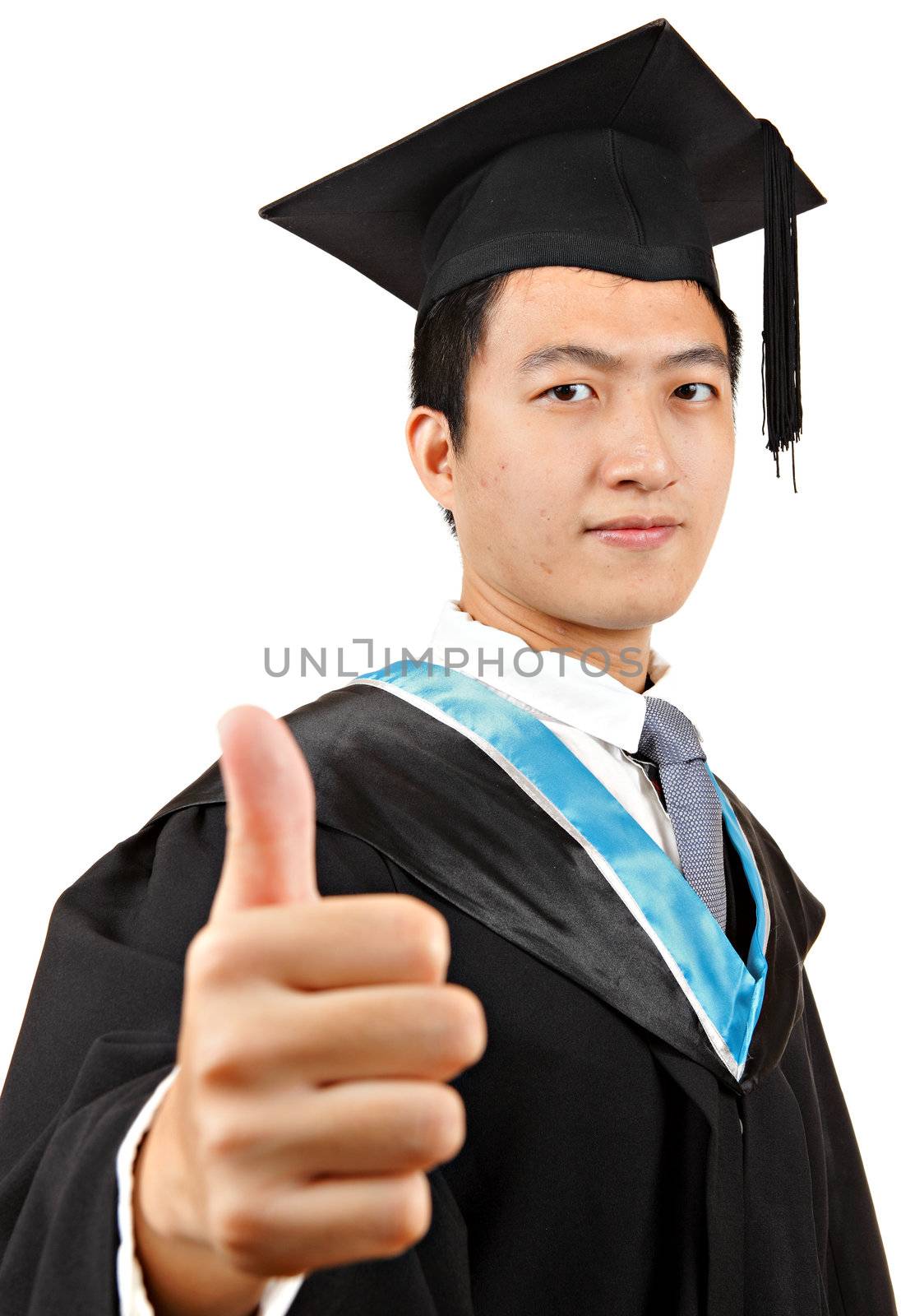 graduate student with thumb up