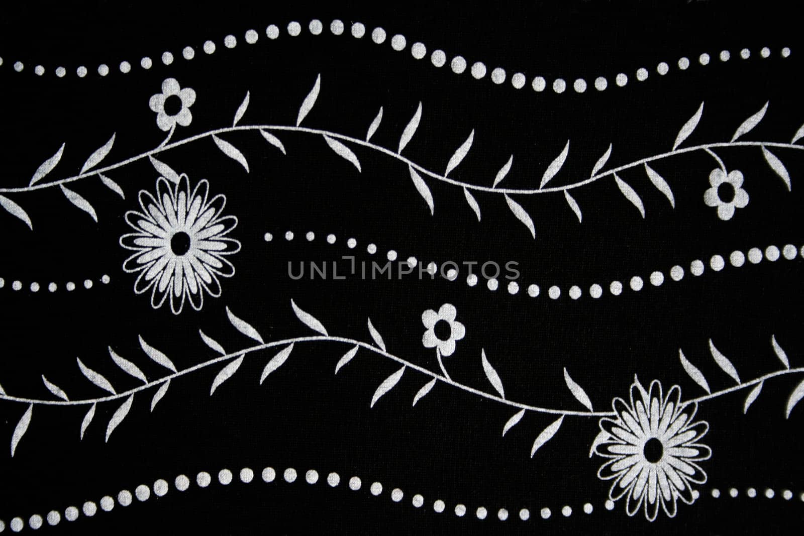 Black fabric with white flower pattern can use as background 