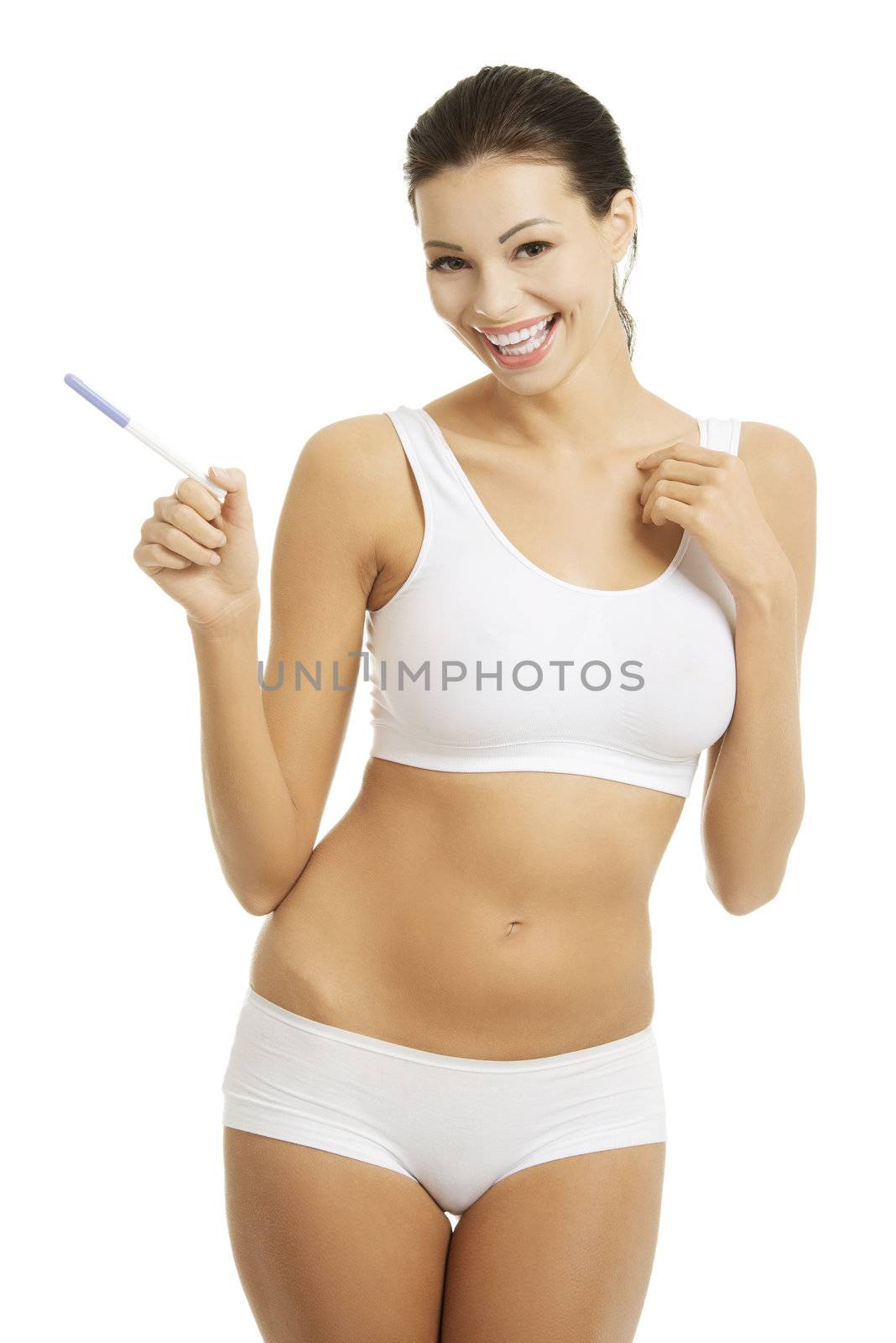 Pregnancy test - happy surprised woman by BDS