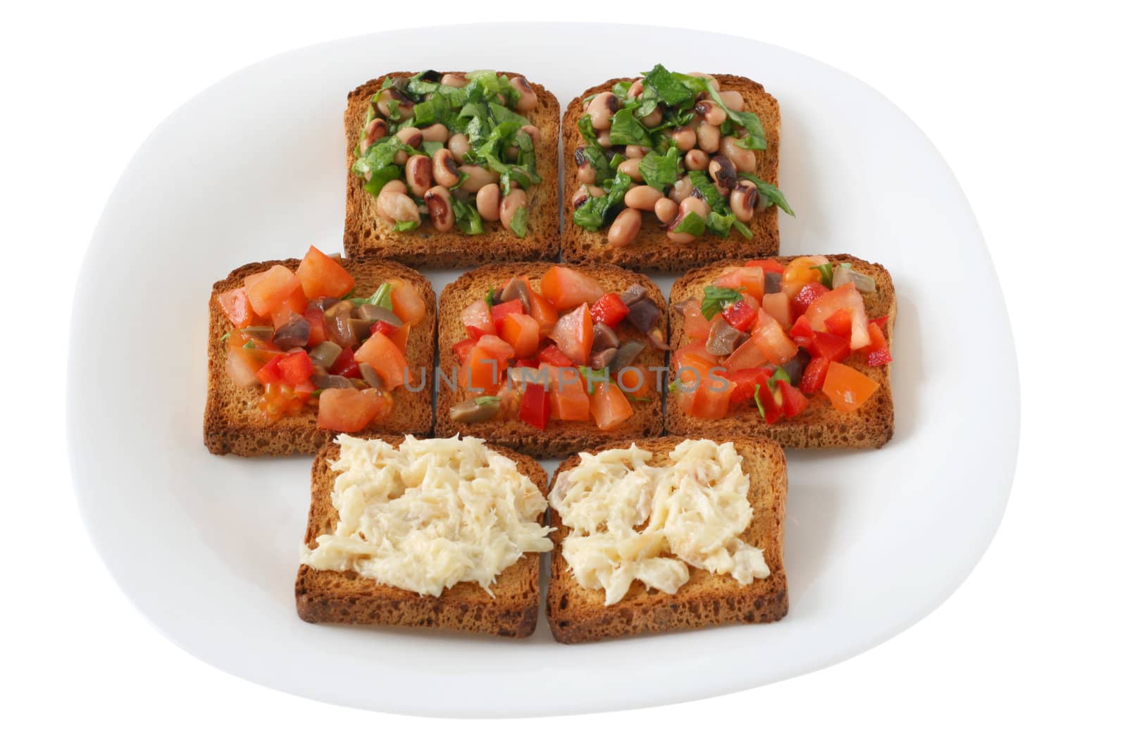 toasts with beans, fish and tomato by nataliamylova