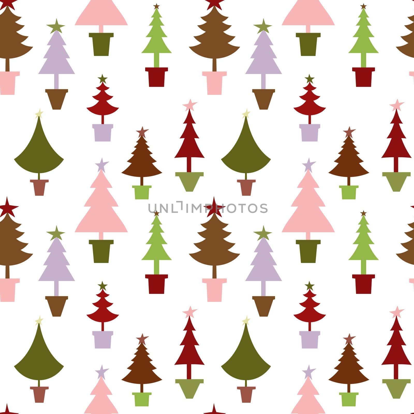 Illustrated Christmas trees seamless background