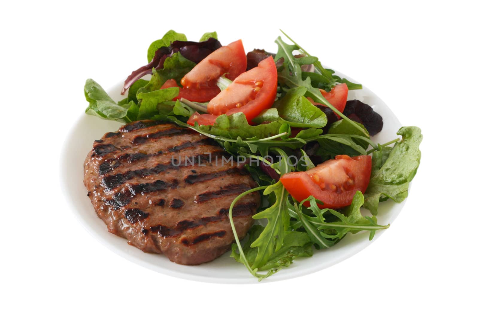 grilled hamburger with salad