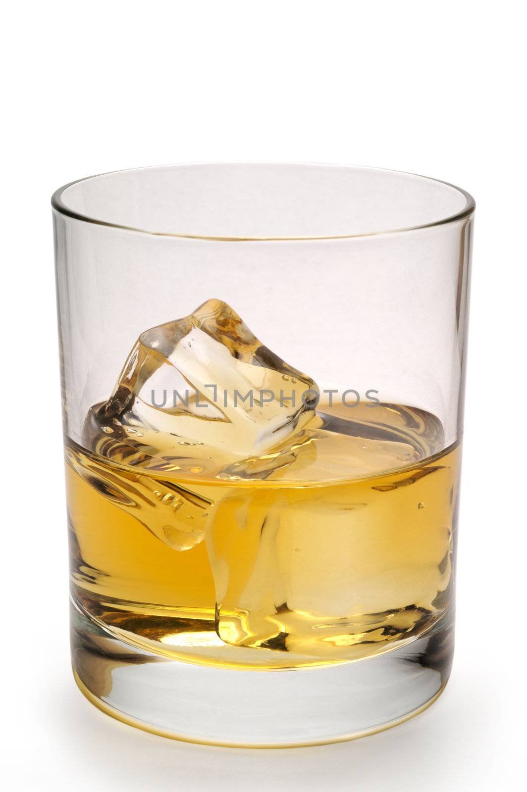 Glass of scotch and ice vertical