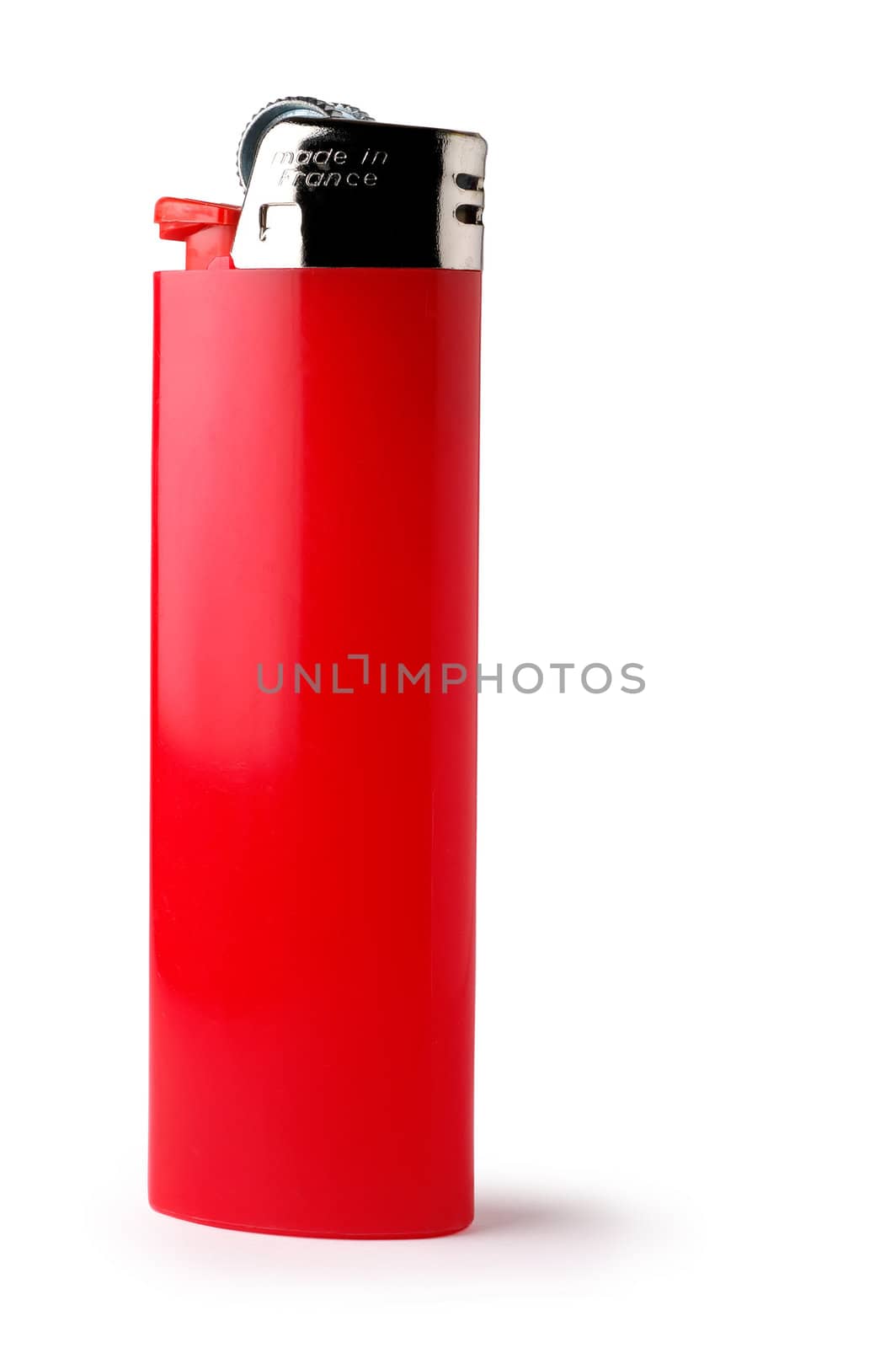 Isolated red lighter with clipping path by Laborer