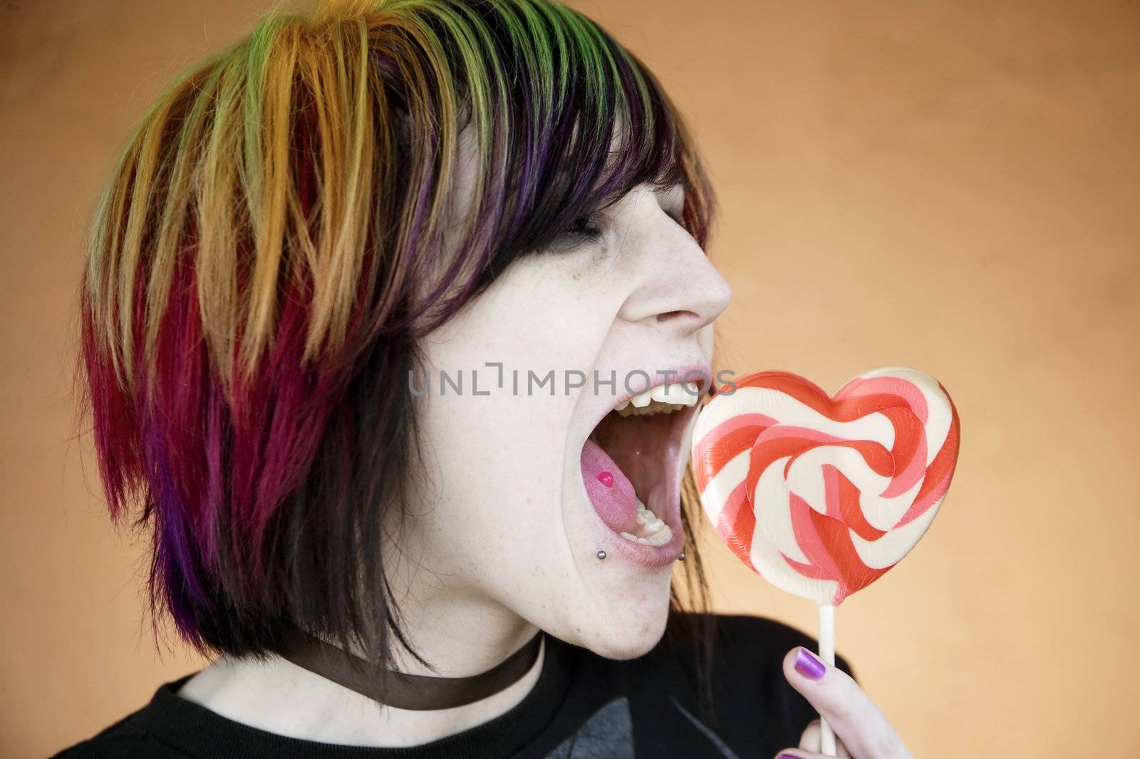Alternative Girl Eating a Heart Lollipop by Creatista