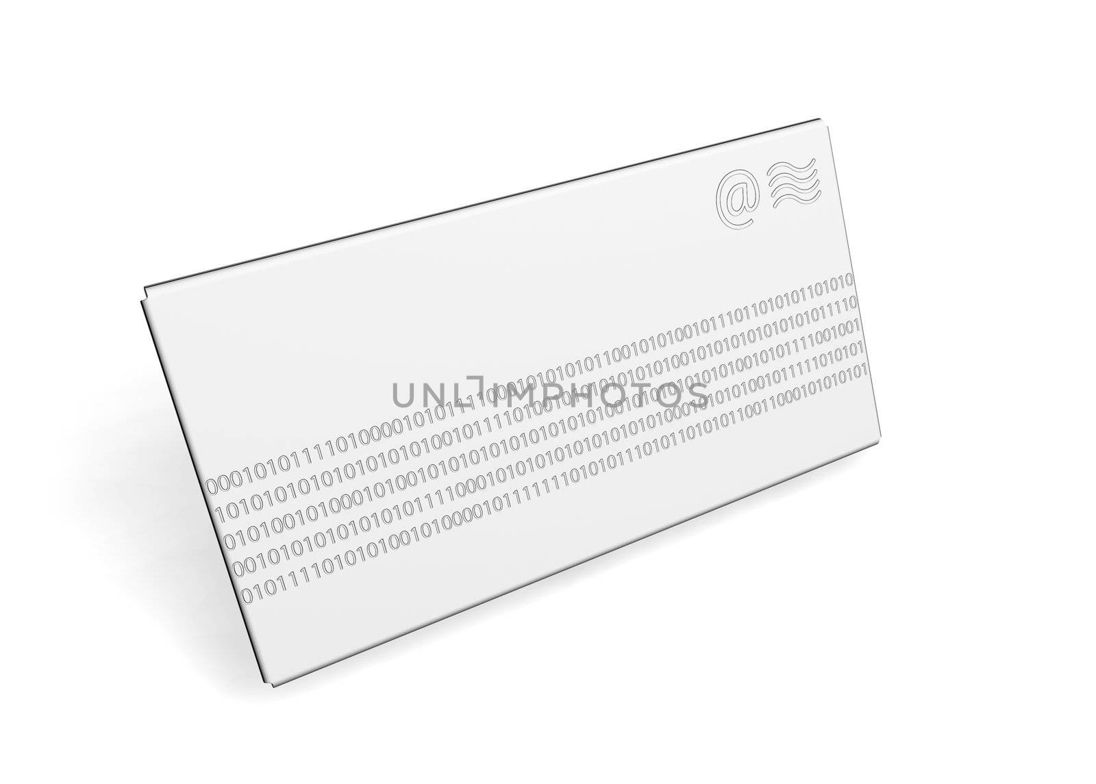 3D render of an envelope with binary code