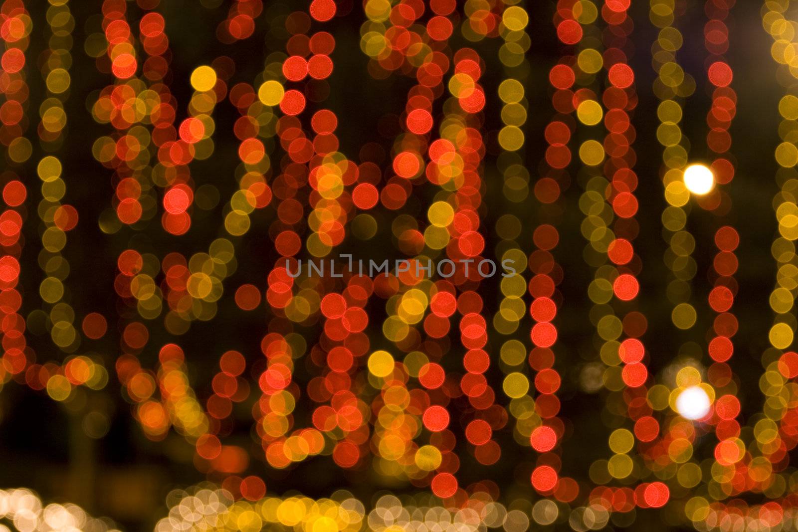 Out of focus lights at night in wintertime.