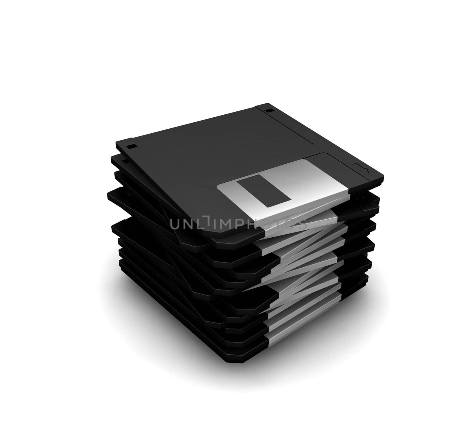 3D render of a stack of floppy disks