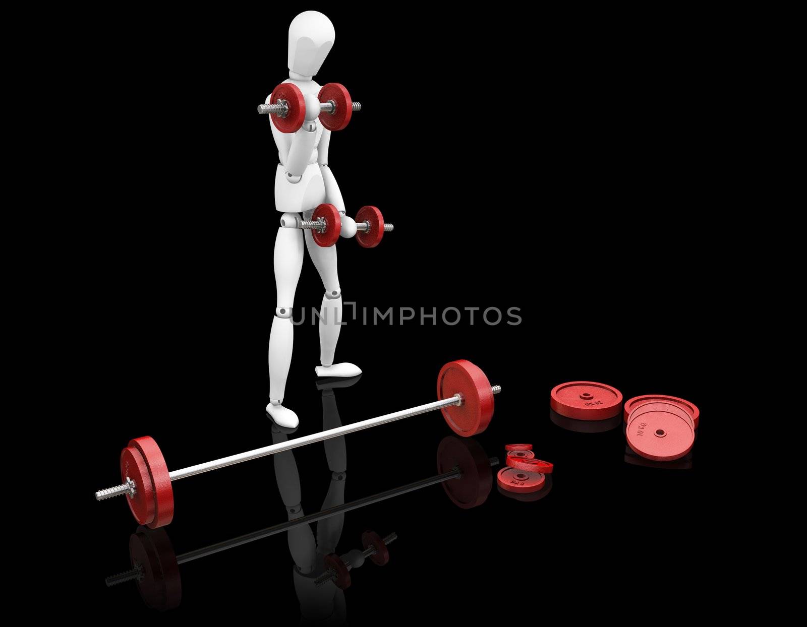 3D render of a man weight lifting on black background