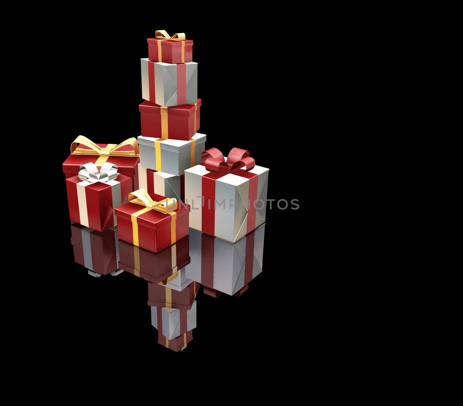 3D render of a stack of wrapped gifts
