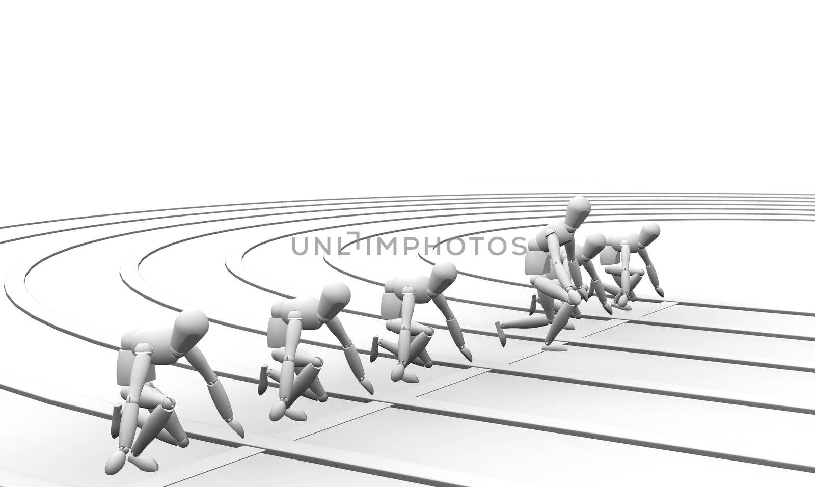 3D render of a runner setting off too early for the race