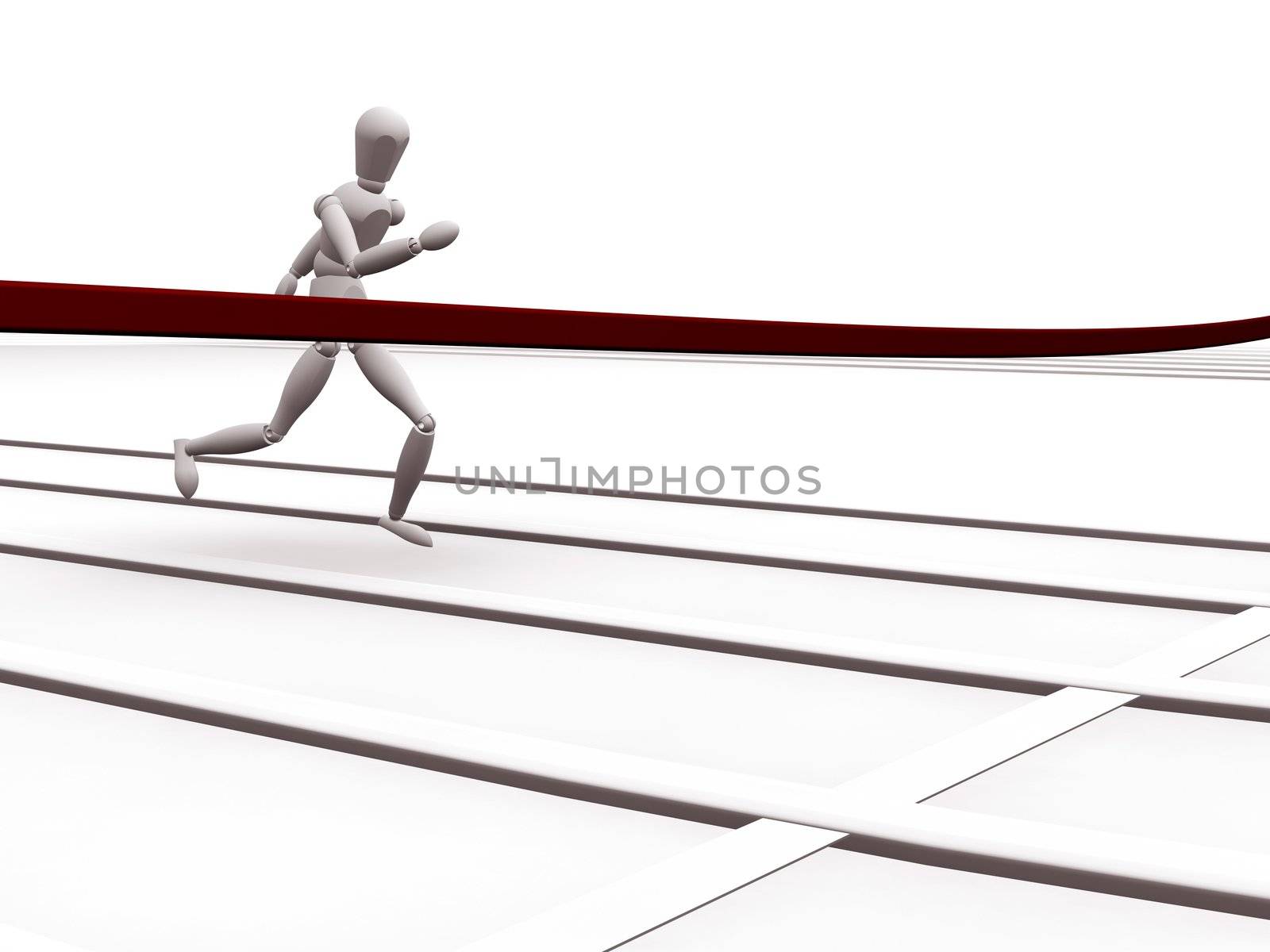 3D render of a runner reaching the finish line