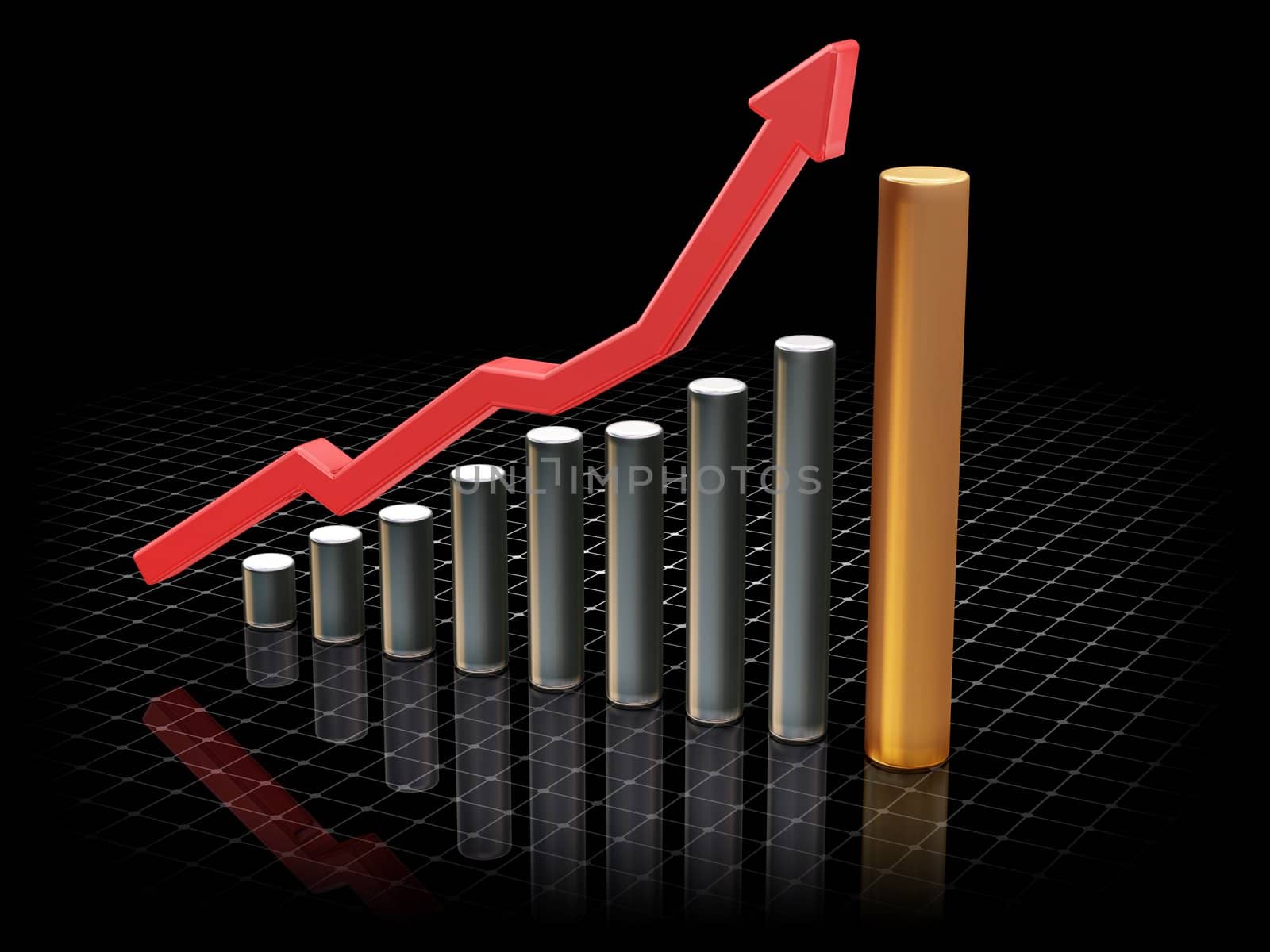 3D render of a chart showing rising profits