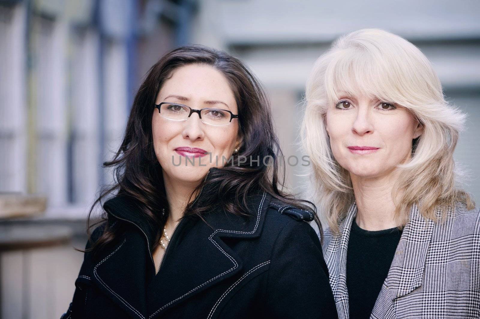 Portrait of fashionable brunette and blonde businesswomen