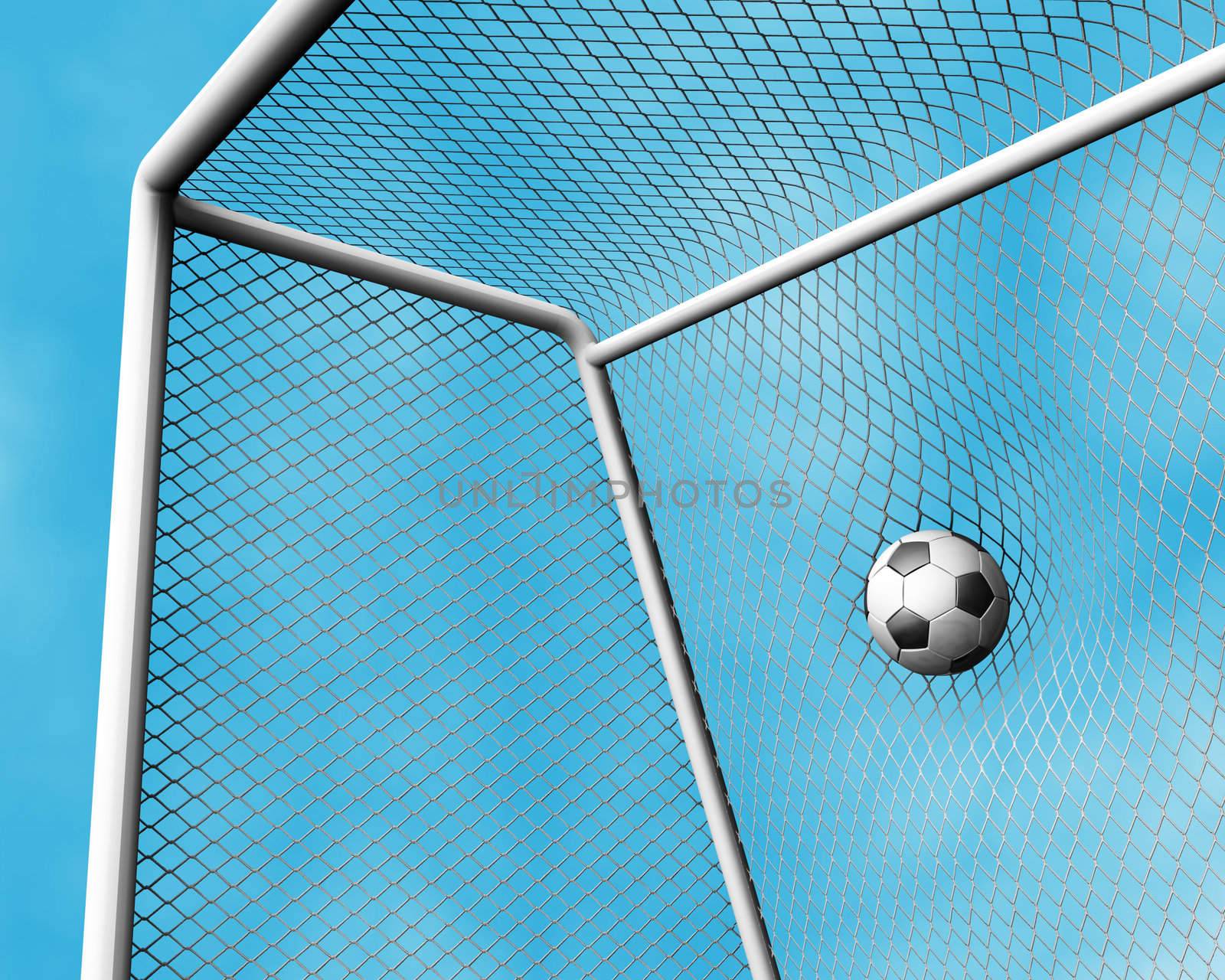 3D render of a football going into the net