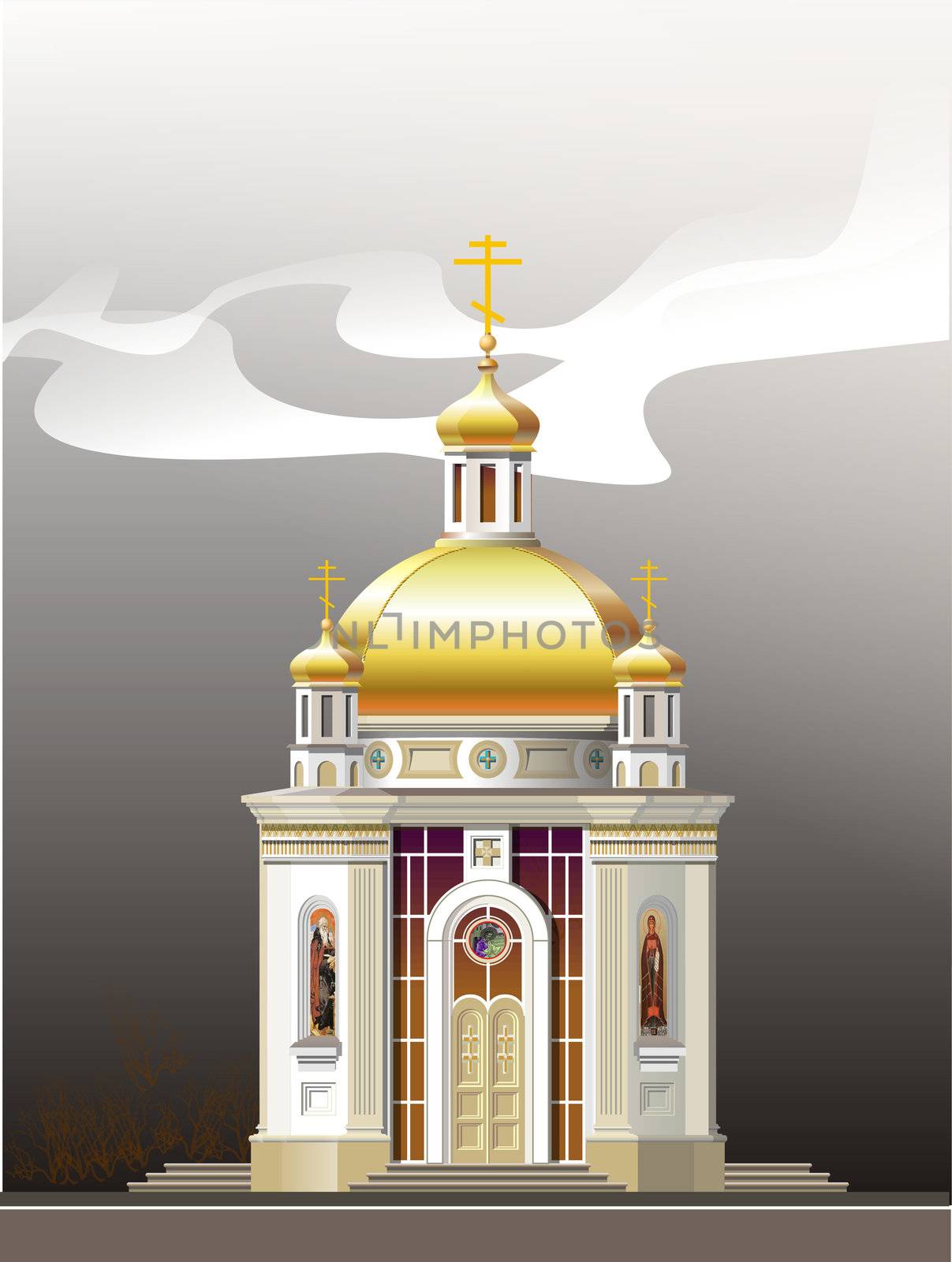 The raster image on which the beautiful church is represented