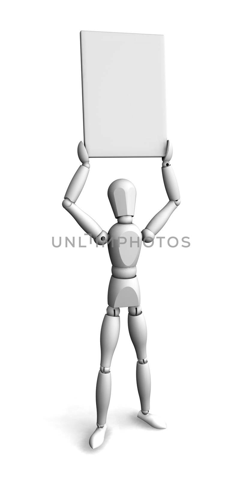 3d man holding a blanc sing