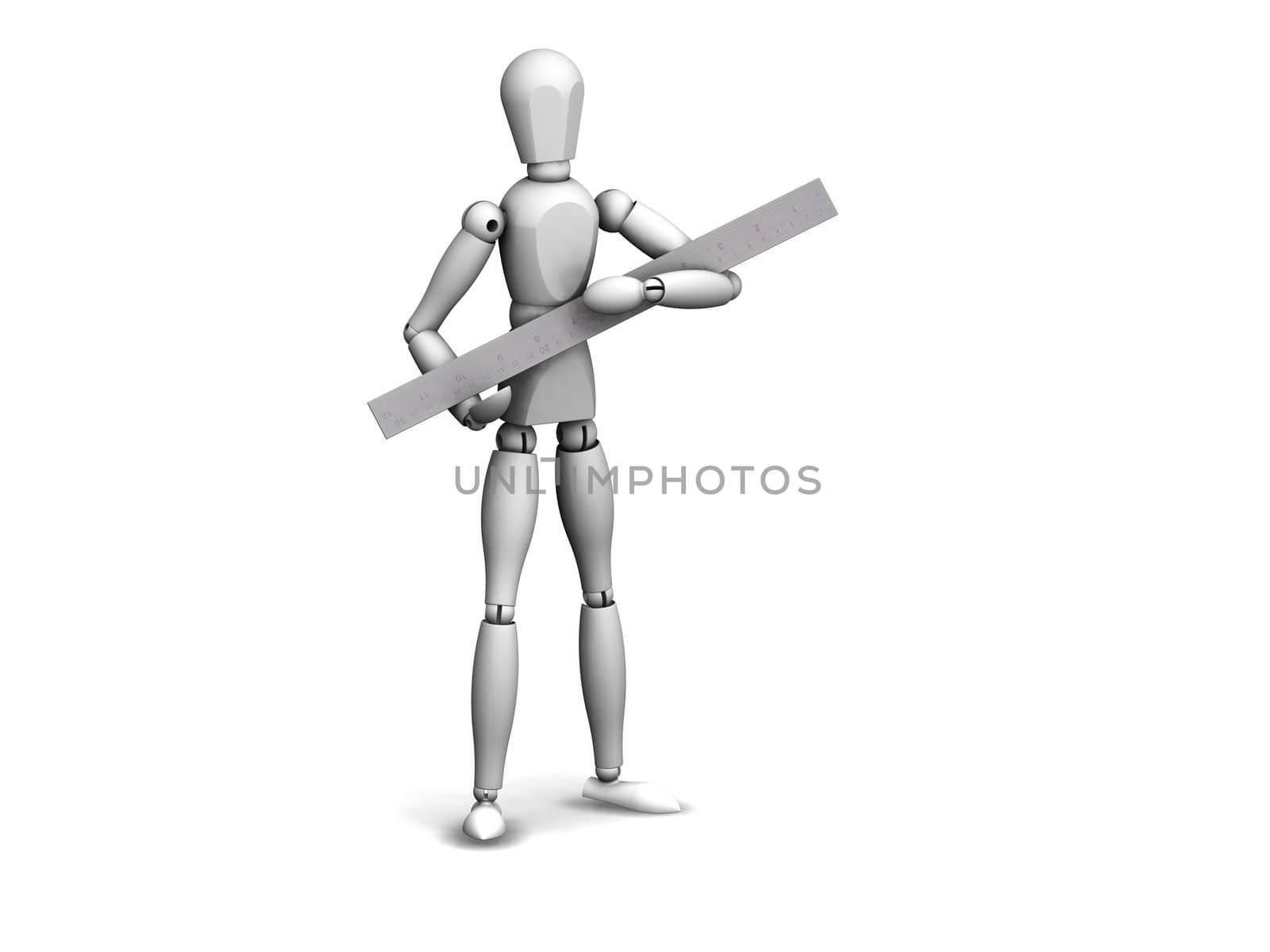 3d render of a man holding a ruler on white background