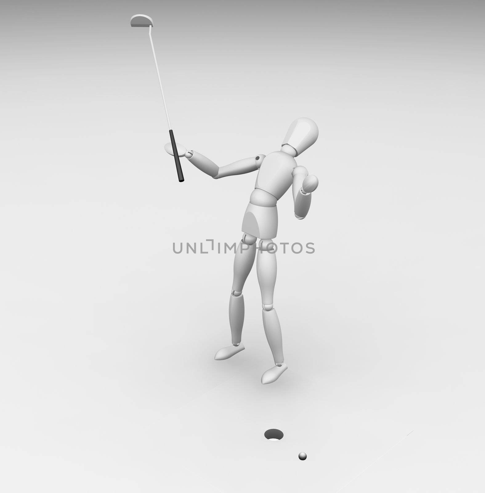 3D render of a golfer missing his putt