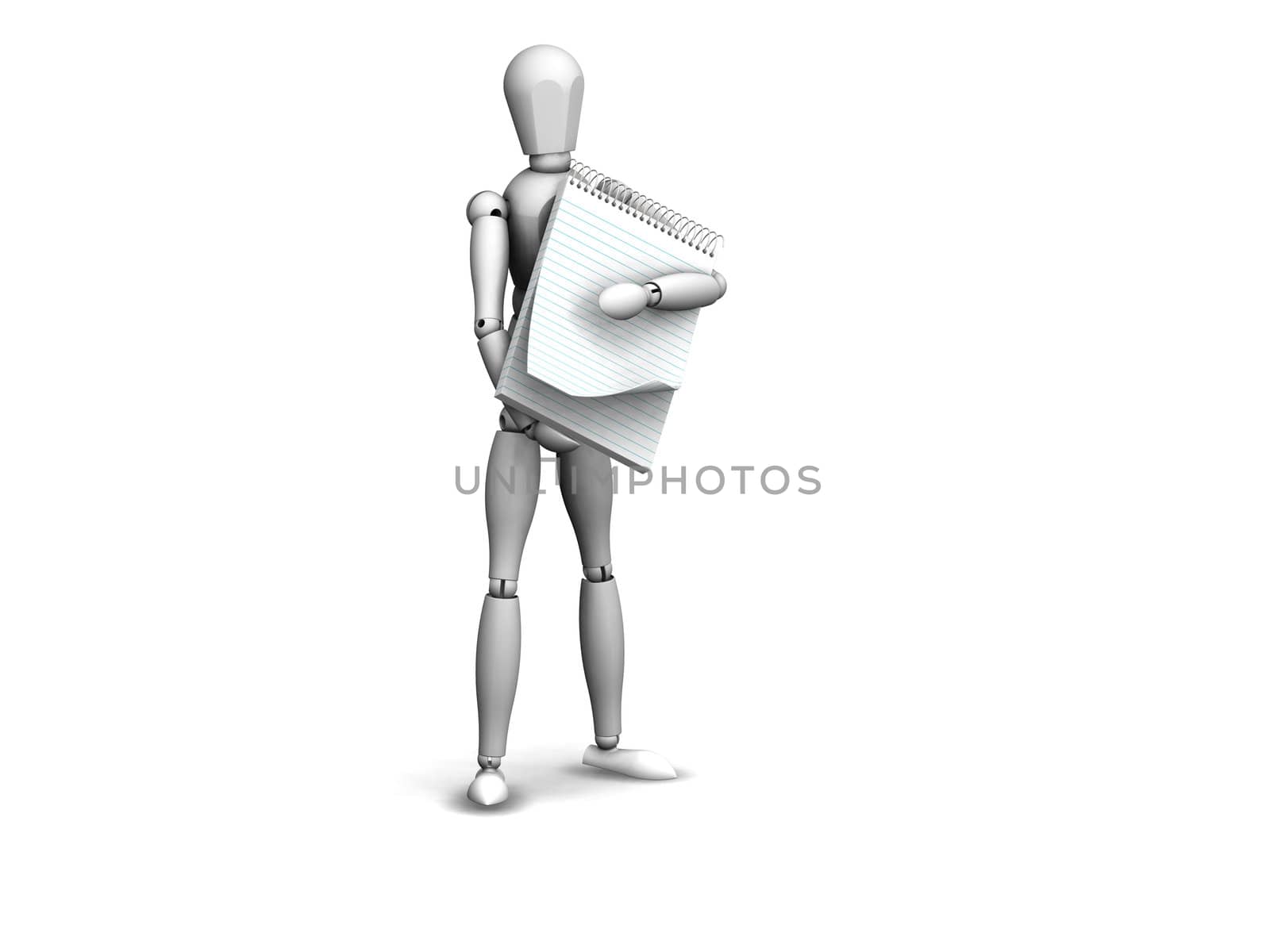 3d render of a man holding a notepad on white background