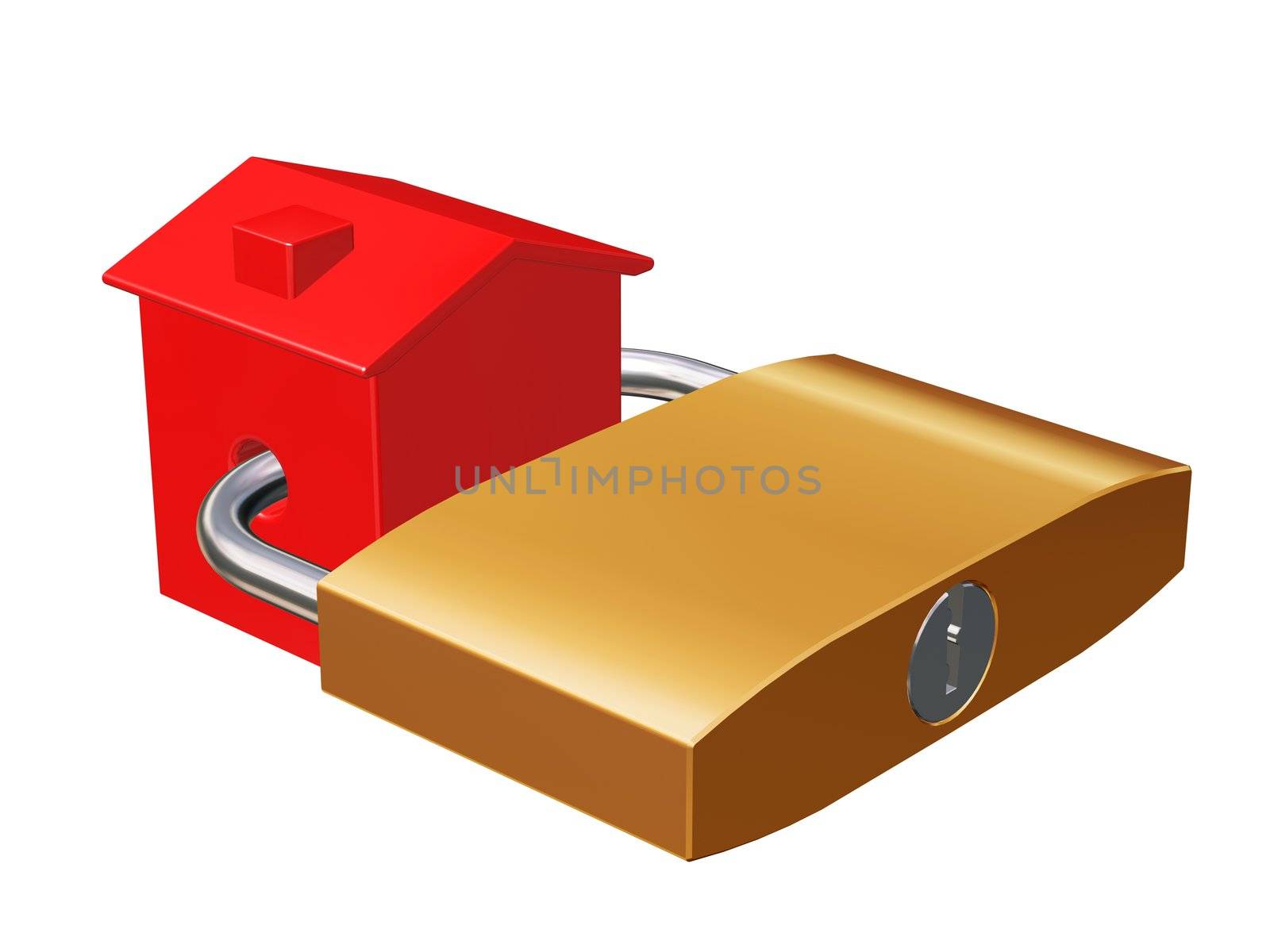 3D render of a house with a padlock