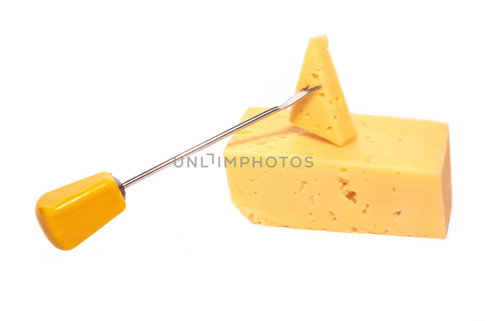 Piece of cream cheese on an isolated white background