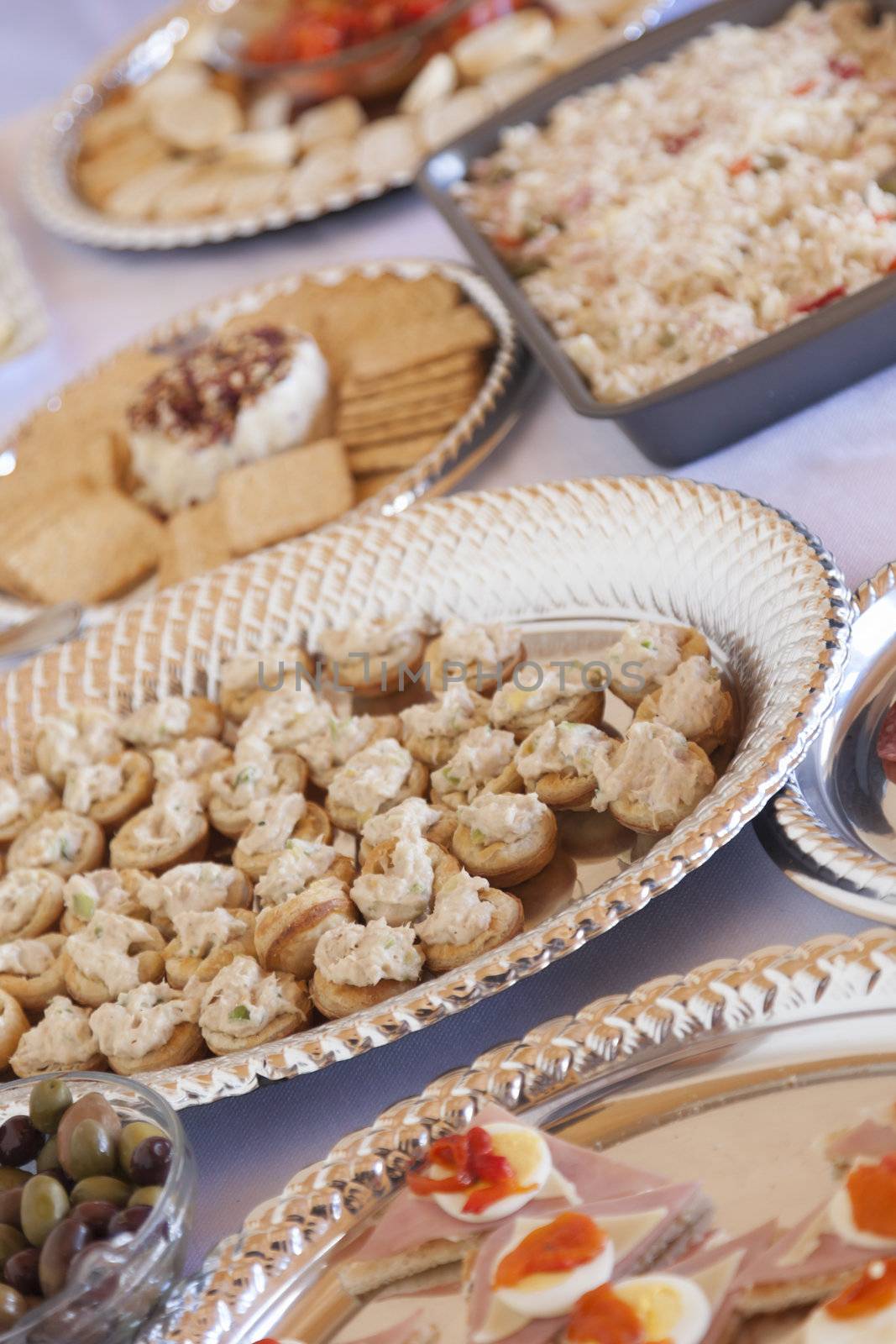 Various Italian Appetizers on Serving Table.