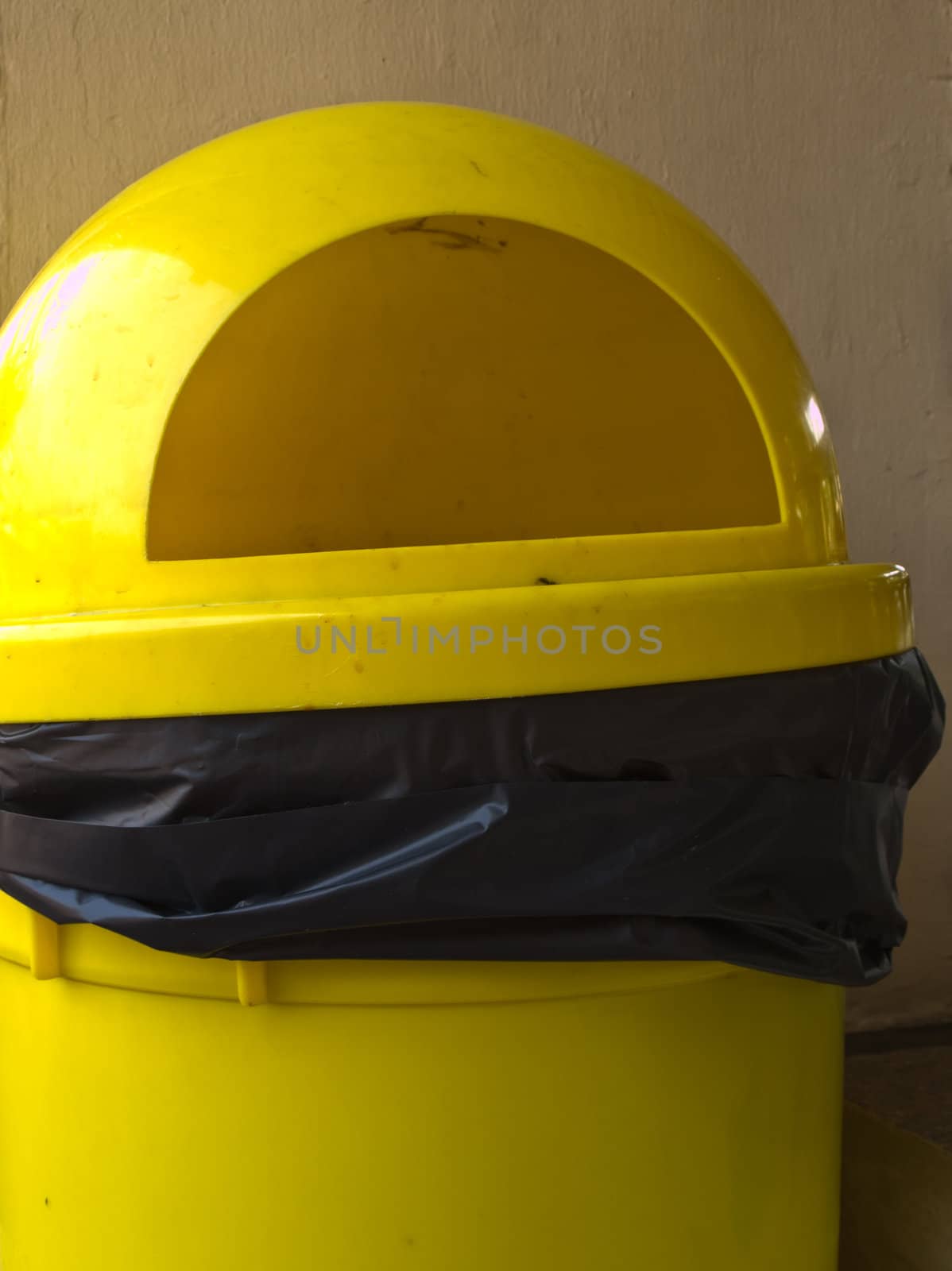 Closeup of Yellow plastic bin
