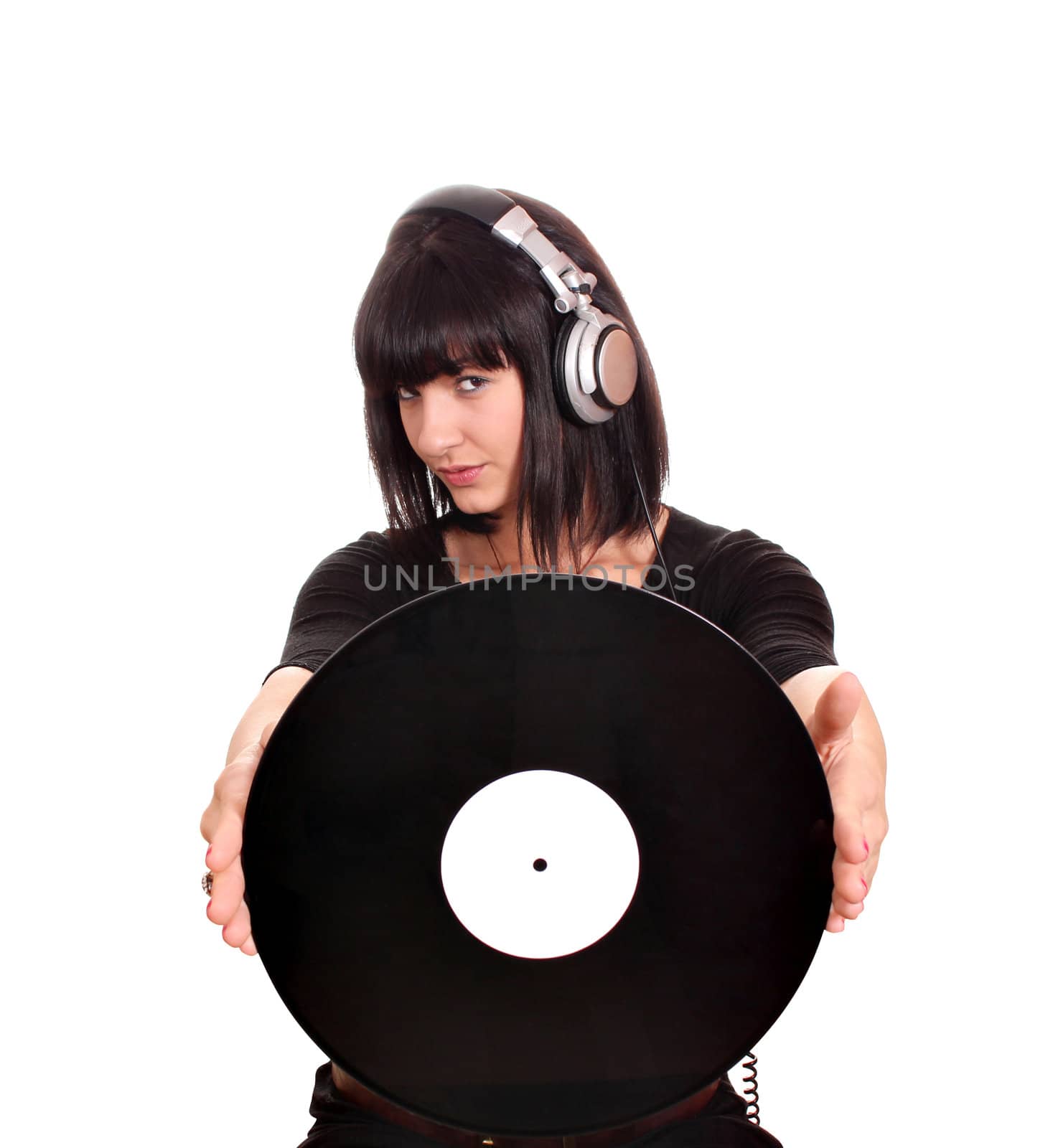 beauty girl dj with lp by goce
