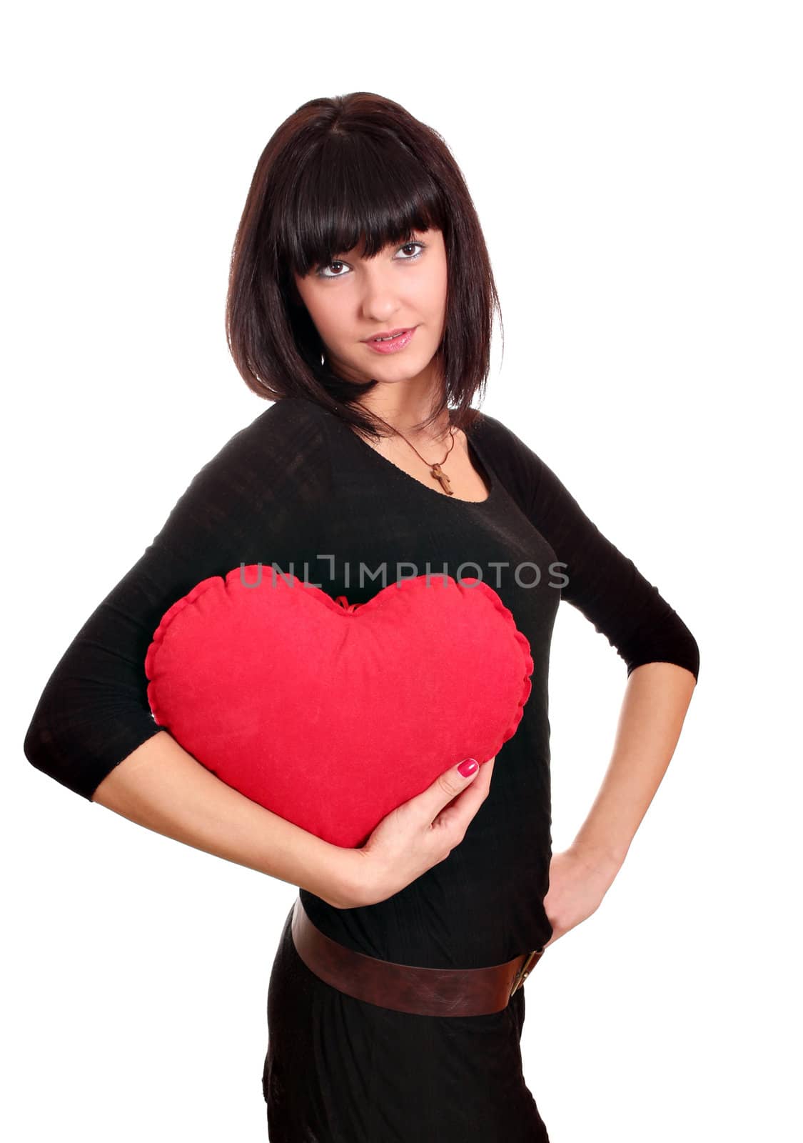 beauty girl with valentine red heart by goce