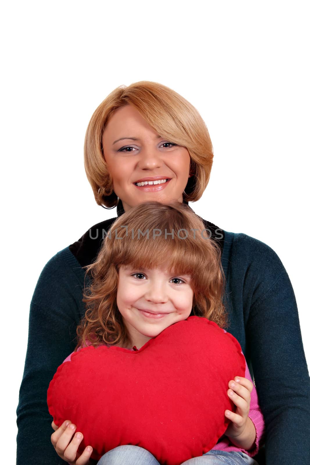 happy mother and daughter with red heart by goce