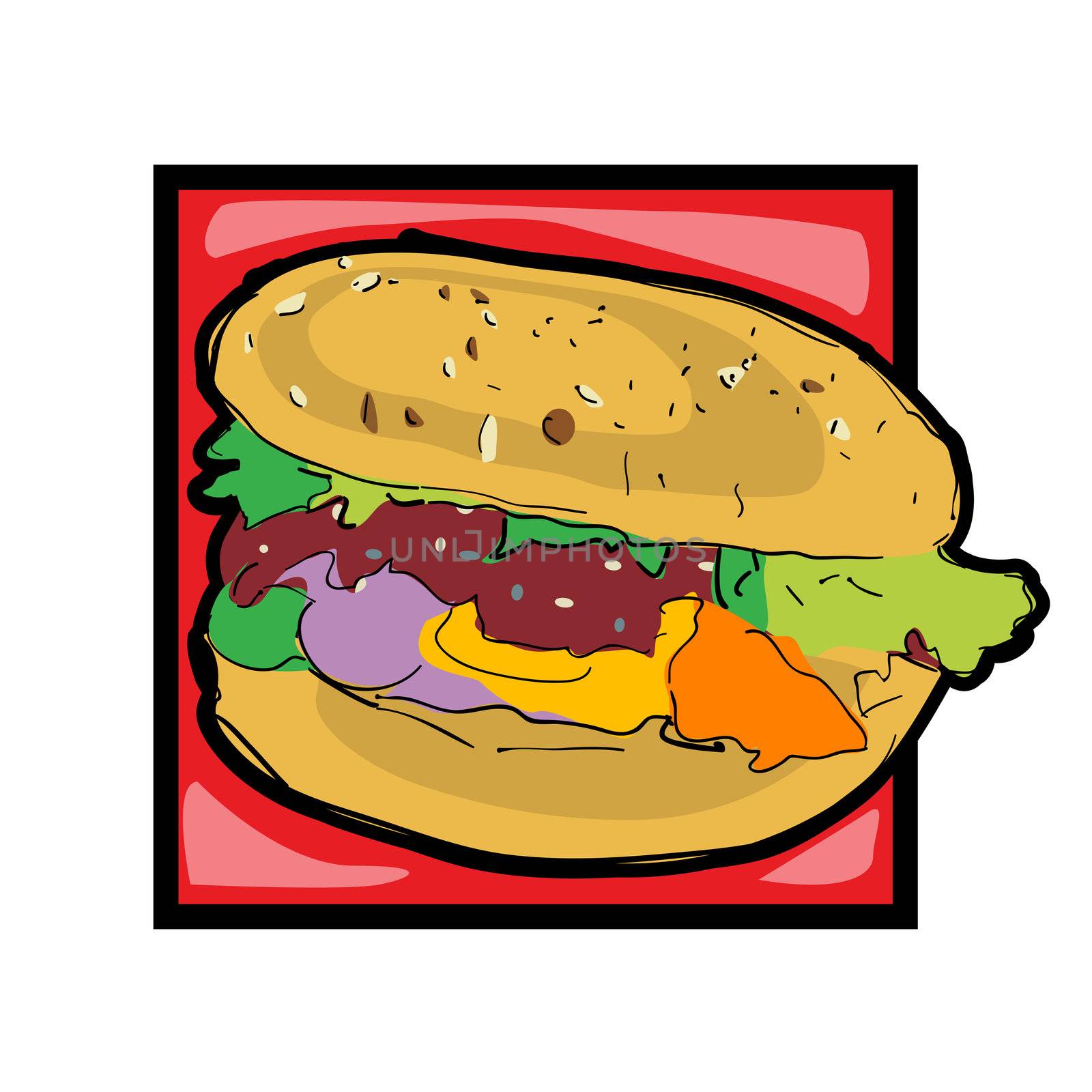 Classic clip art graphic icon with cheeseburger