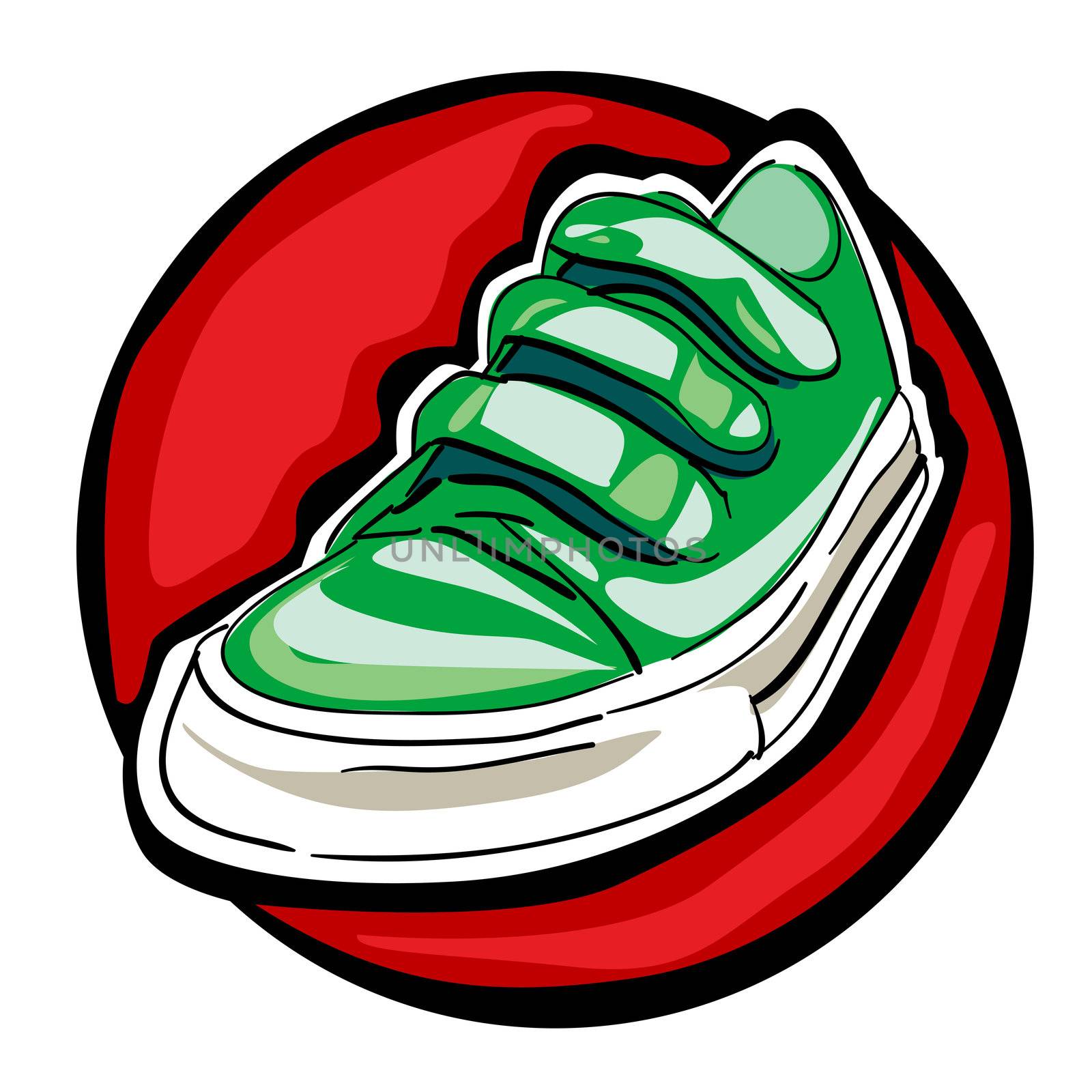 green sneakers with loops isolated on a white background