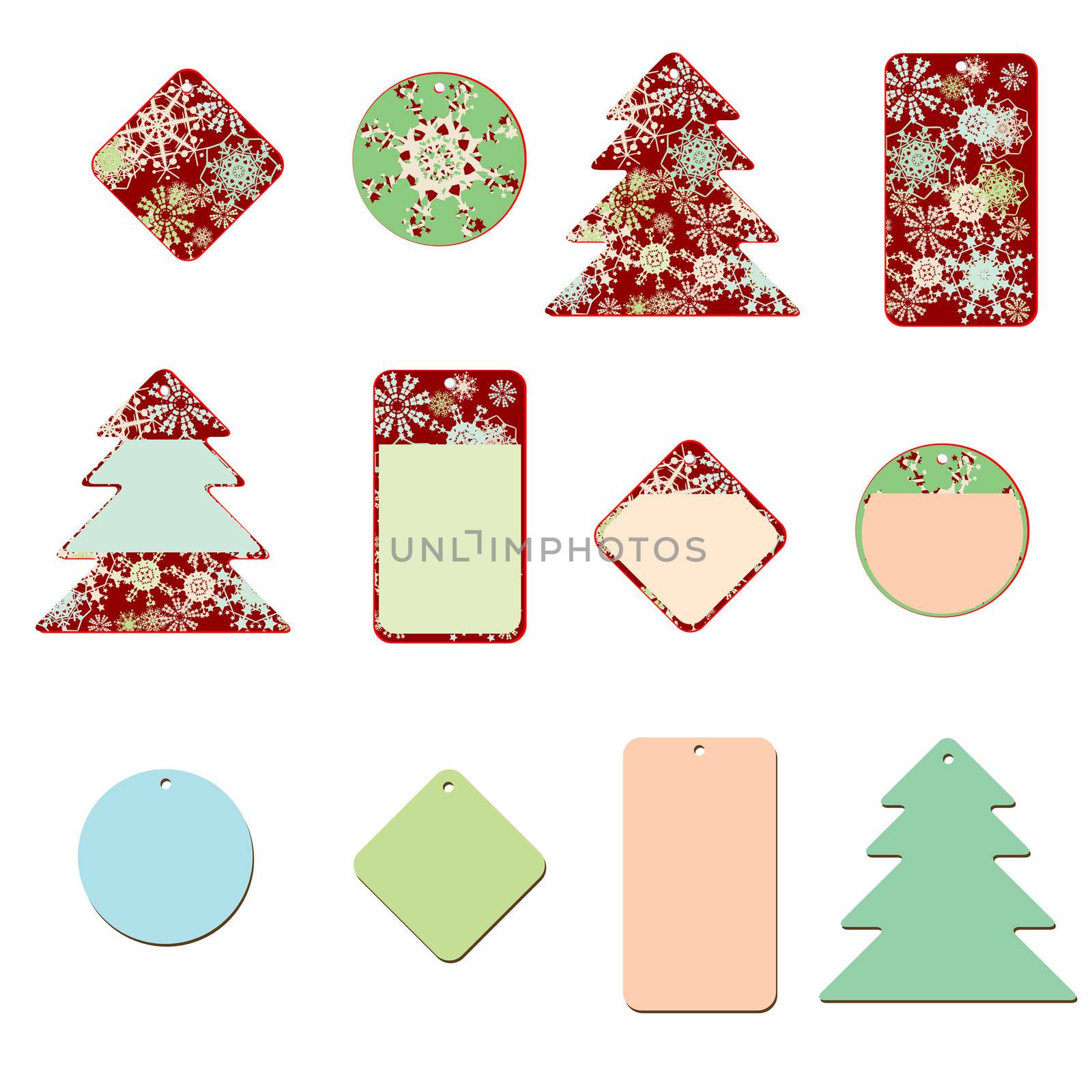 winter price tags with christmas tree and snowflakes motifs
