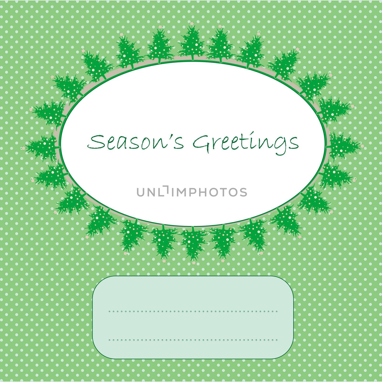 season's greetings over a green pop art background as snow, christmas and new year 2012 winter card