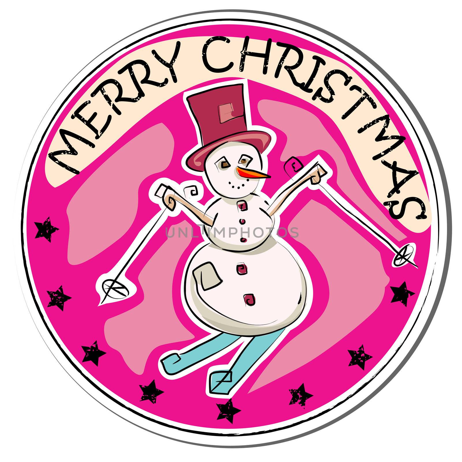 merry christmas retro sticker with snowman isolated on white