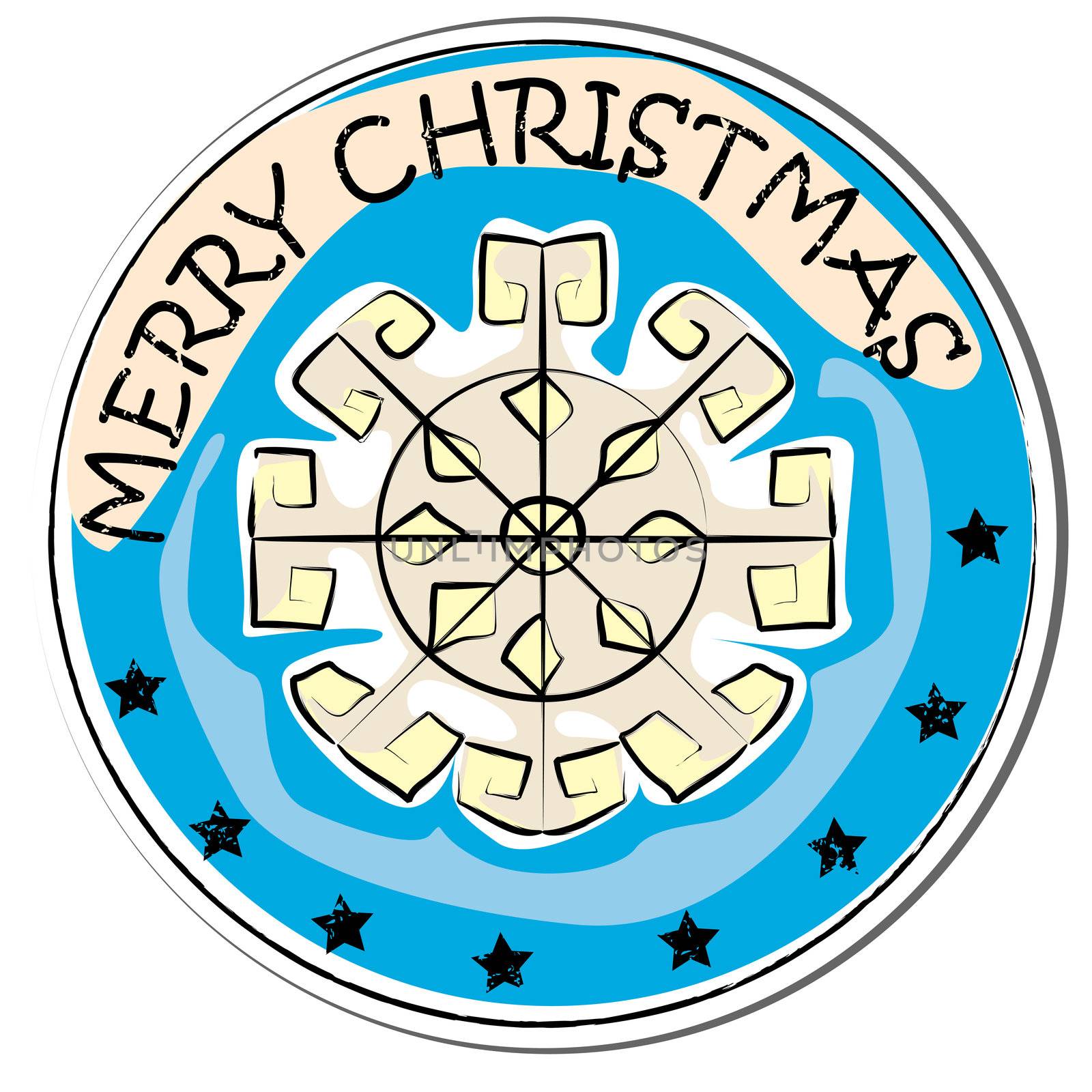 merry christmas retro sticker with snow flake isolated on white