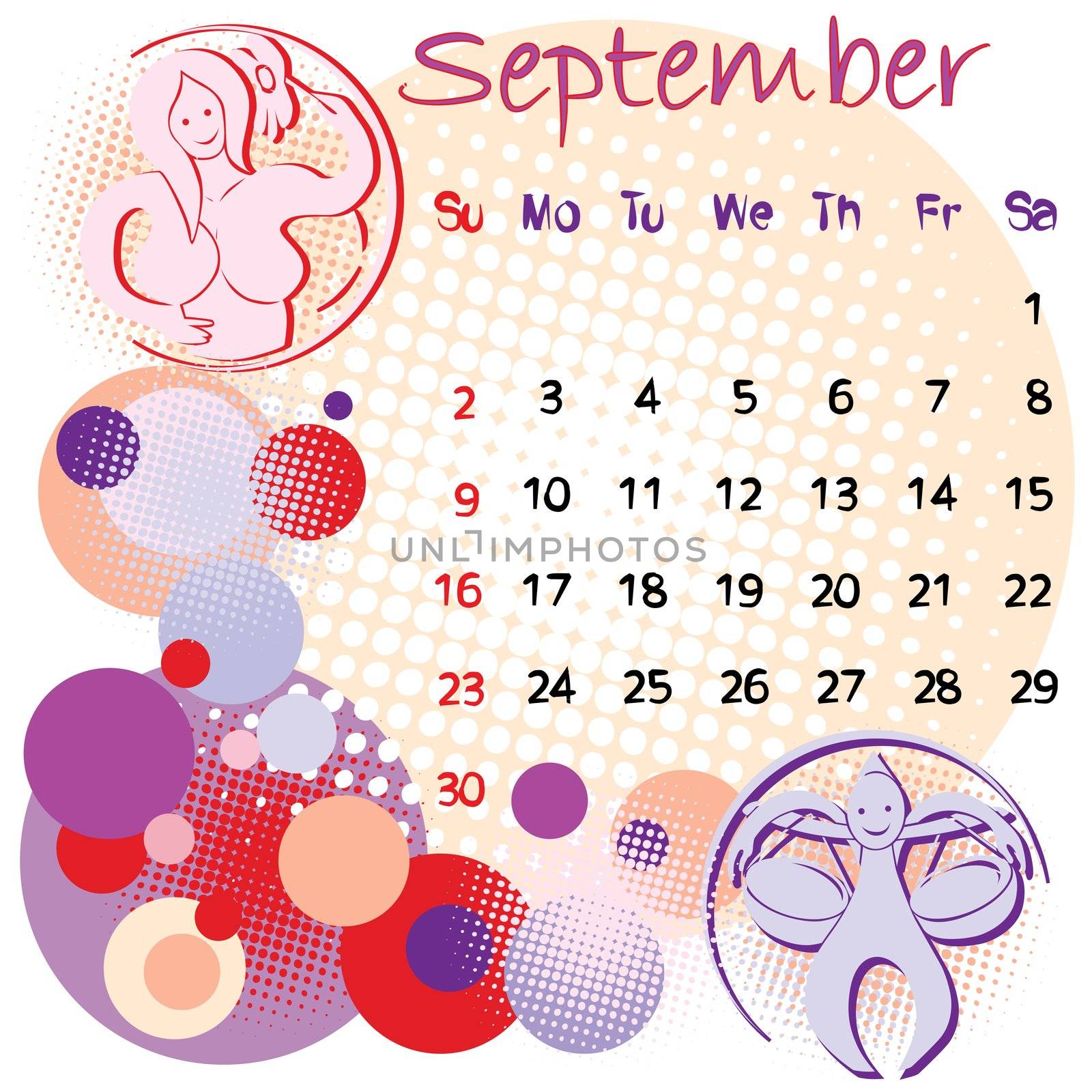 2012 calendar september with zodiac signs and united states holidays