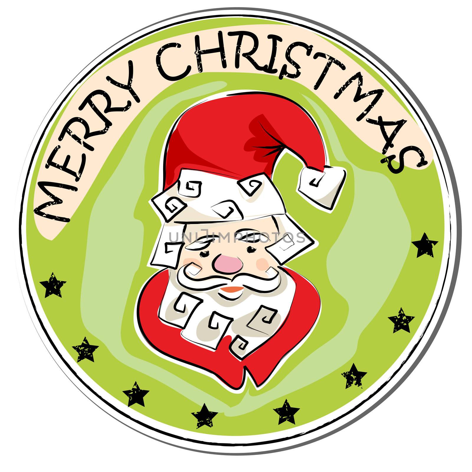 merry christmas retro sticker with santa claus isolated on white