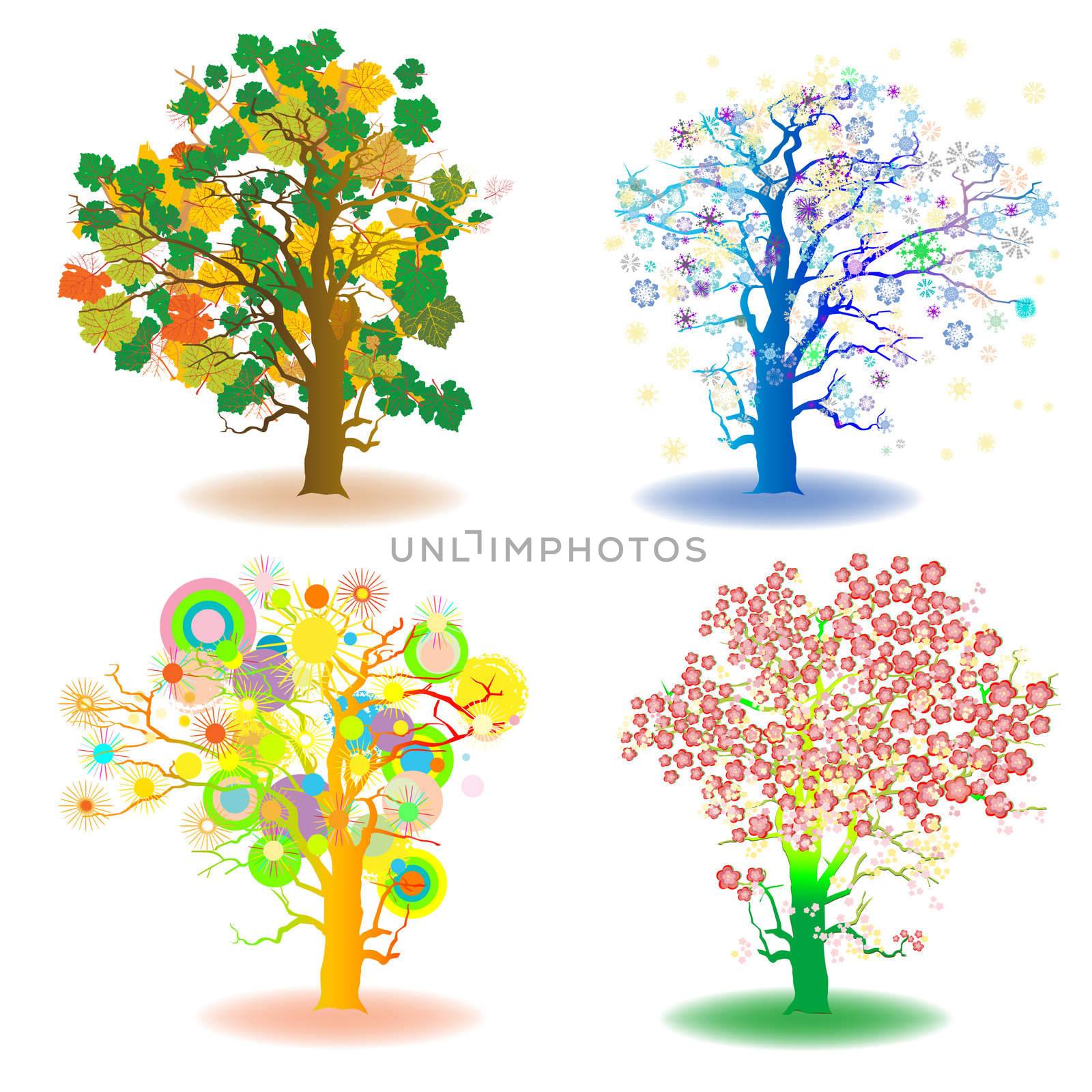 four seasons trees, winter, spring, summer, autumn, artistic icons